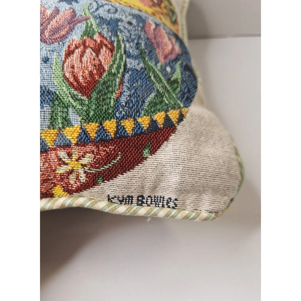 Vintage KYM BOWLES Tapestry Throw Pillow Easter Spring Floral Baby‎ Chicks 12x16